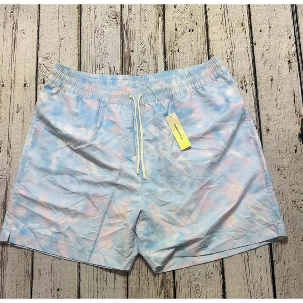 Summersalt Men's Swim Shorts Trunks Pastel Tie Dye Pink Blue Shorts Size Large